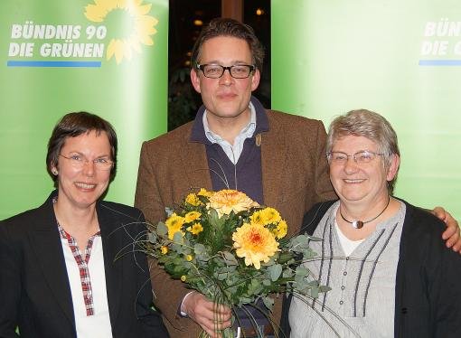 Wahlkreiskandidat mit Kommunalwahlspitzenkandidatinnen (Sabine Rautenberg, Stormarn; Konstantin von Notz, Direktkandidat WK10; Annedore Granz, Herzogtum Lauenburg)