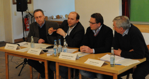 Peter Stoltenberg (Landesvorsitzender), Manuel Sarrazin (MdB), Konstantin von Notz (MdB), Hartwig Knoche (Holsteins Herz)